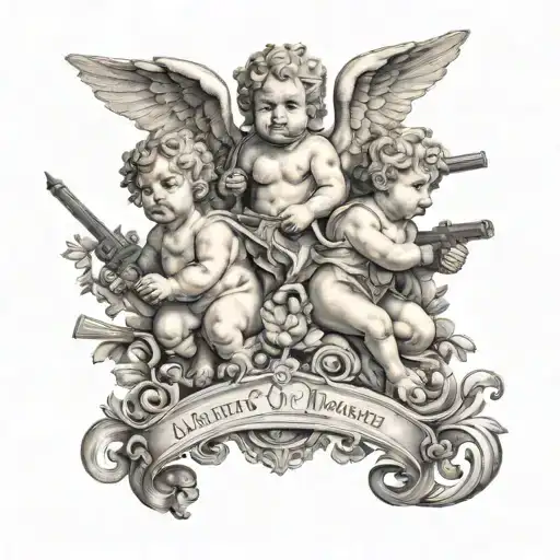 cherubs with weapons like guns tattoo design idea