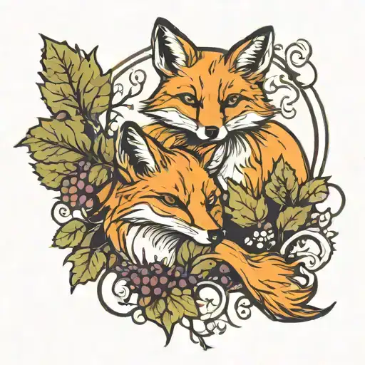 FOXES IN vineyard landscape tattoo design idea