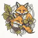 FOXES IN vineyard landscape tattoo design idea