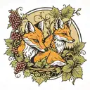 FOXES IN vineyard landscape tattoo design idea