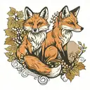 FOXES IN vineyard landscape tattoo design idea