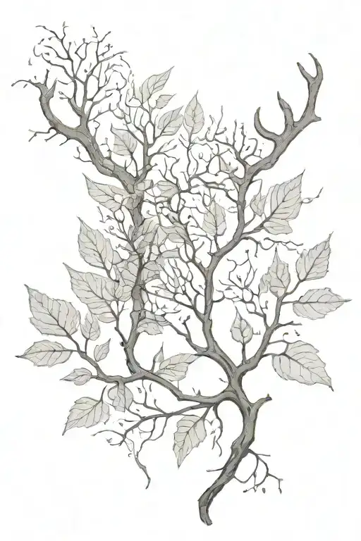 leaves and smoke and the Antlers of ant never give tattoo design idea