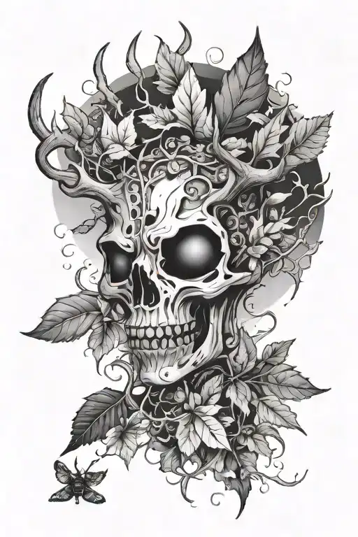 leaves and smoke and the Antlers of ant never give tattoo design idea