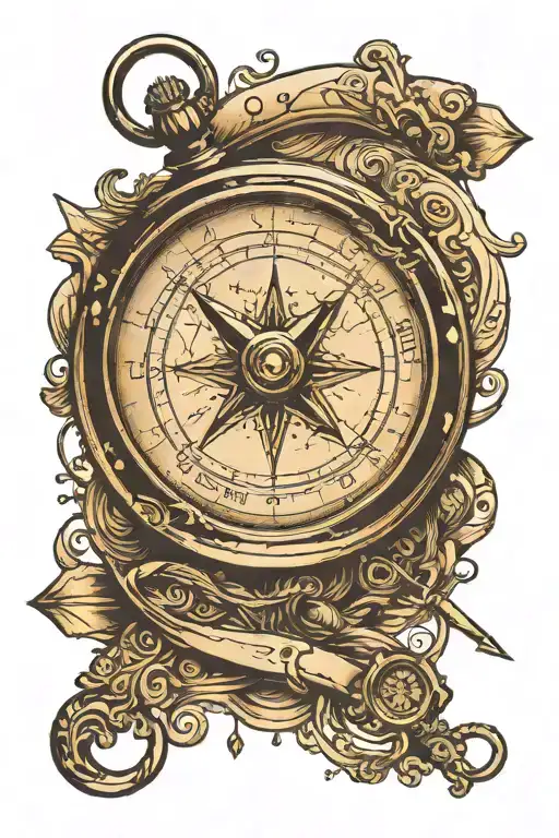 antique pocket compass pointing north and the pointer extends beyond the compass and turns into a long arrow  tattoo design idea