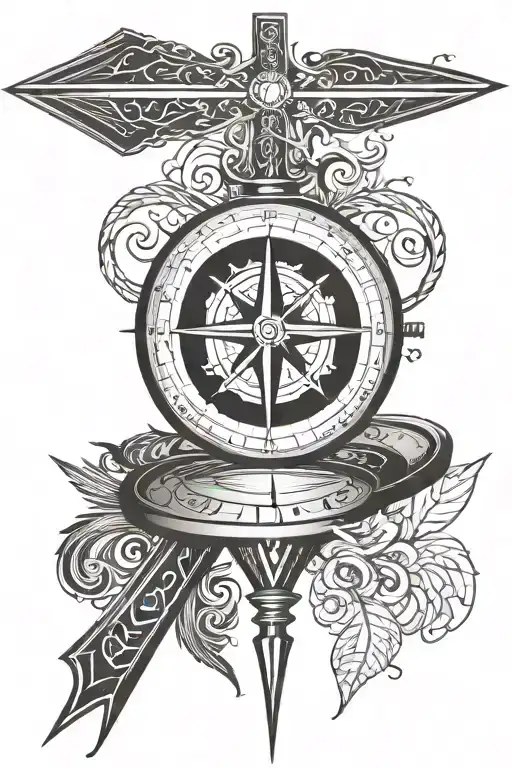 antique pocket compass pointing north and the pointer extends beyond the compass and turns into a long arrow  tattoo design idea
