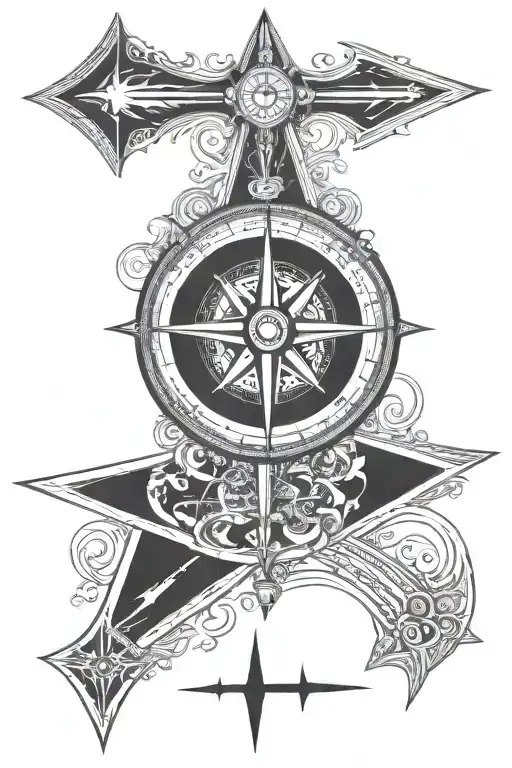 antique pocket compass pointing north and the pointer extends beyond the compass and turns into a long arrow  tattoo design idea