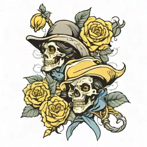 three musketeers with a yellow rose tattoo design idea