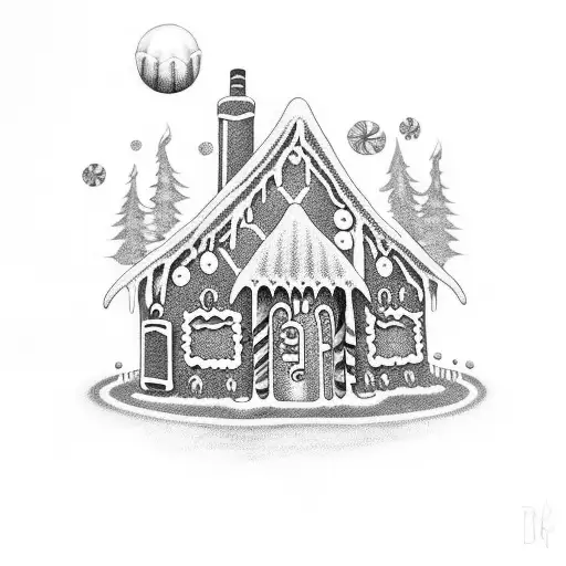 Gingerbread House in punk design with Grafitties  tattoo design idea