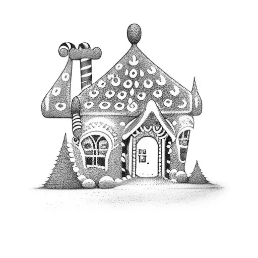 Gingerbread House in punk design with Grafitties  tattoo design idea