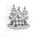 Gingerbread House in punk design with Grafitties  tattoo design idea
