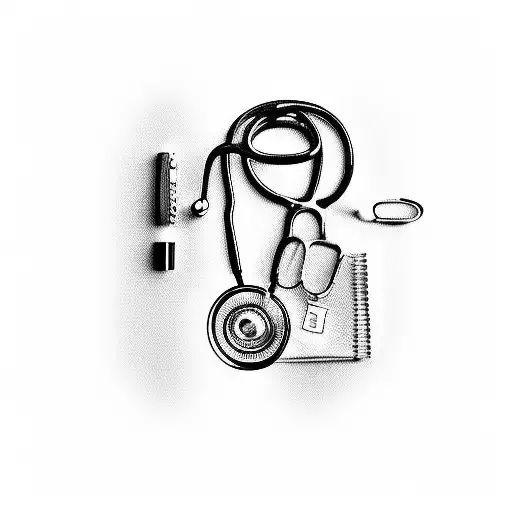 Incorporate elements of a stethoscope, a pen, and a laptop to represent the client's occupation as a healthcare professional and writer tattoo design idea