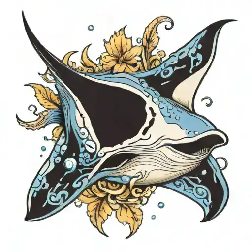 a manta ray with a blue tang tattoo design idea