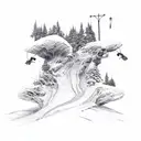 A snowboarder carving through a mountain landscape tattoo design idea