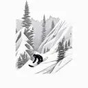 A snowboarder carving through a mountain landscape tattoo design idea