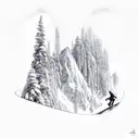 A snowboarder carving through a mountain landscape tattoo design idea