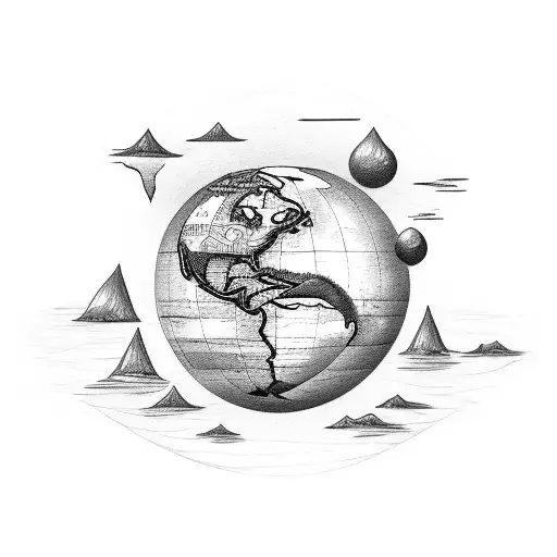 world globe and N & L letters tattoo design idea