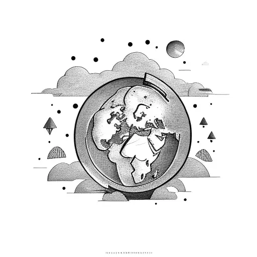 two children and a world globe tattoo design idea