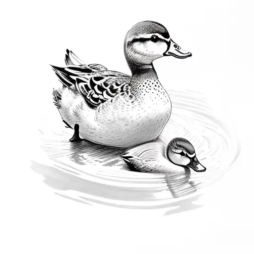 mother duck with two ducklings tattoo design idea