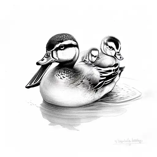 mother duck with two ducklings tattoo design idea
