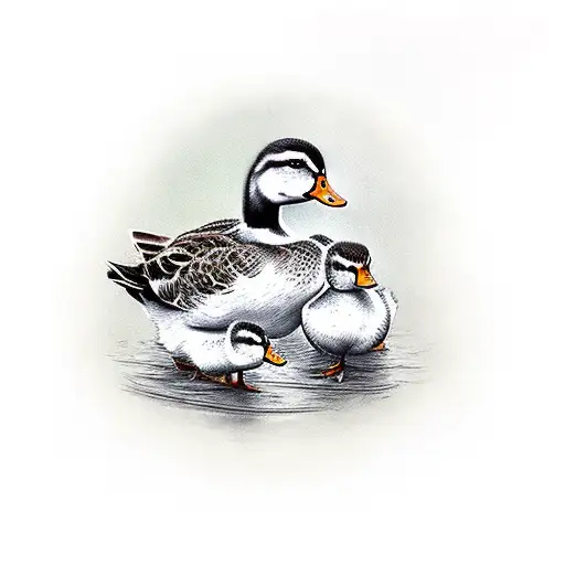 mother duck with two ducklings tattoo design idea