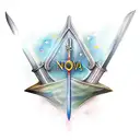 Sword with the word "NOVA"  and the date 7.10.2023 tattoo design idea