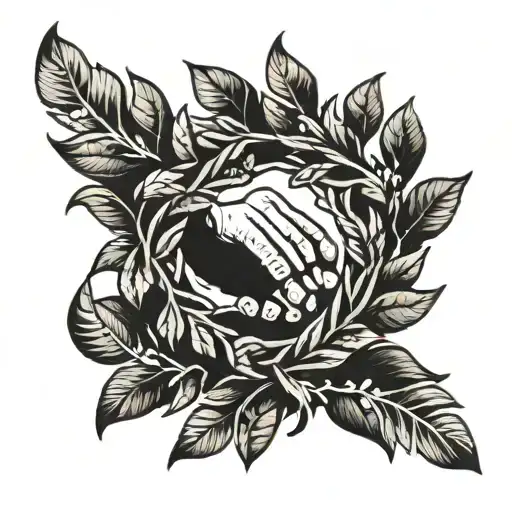 Laurel wreath with handshake in the middle tattoo design idea