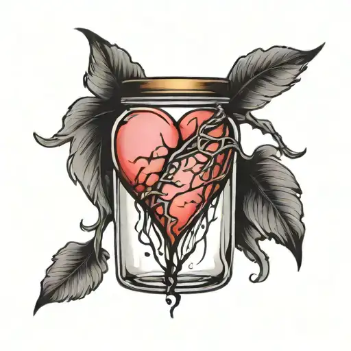 broken heart in a jar tattoo design idea