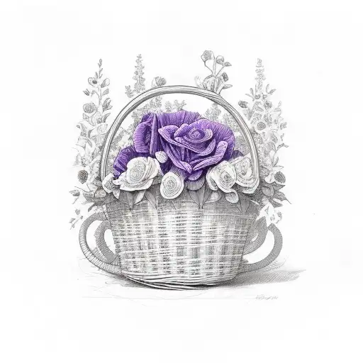 Bicylce with basket filled with Red roses and a single Blue Iris tattoo design idea