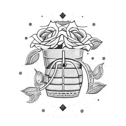 Bicycle that has a basket filled with red Roses and a blue iris tattoo design idea