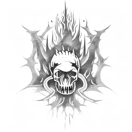 dark souls bonfire with skulls at the base tattoo design idea