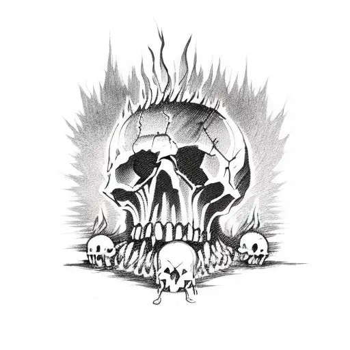dark souls bonfire with skulls at the base tattoo design idea