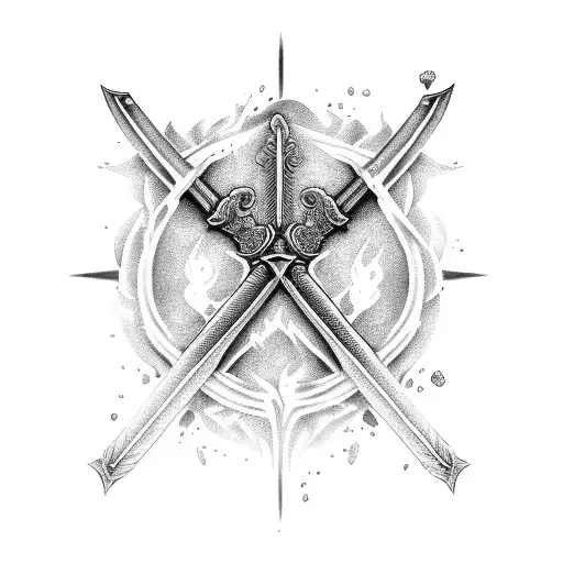 sword lighting aflame in ashes surrounded by skulls at the base  tattoo design idea