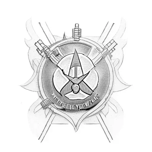 A collage tattoo incorporating elements of backpacking gear, USMC symbols, and family portraits, all tied together with motifs of sacrifice and salvation tattoo design idea