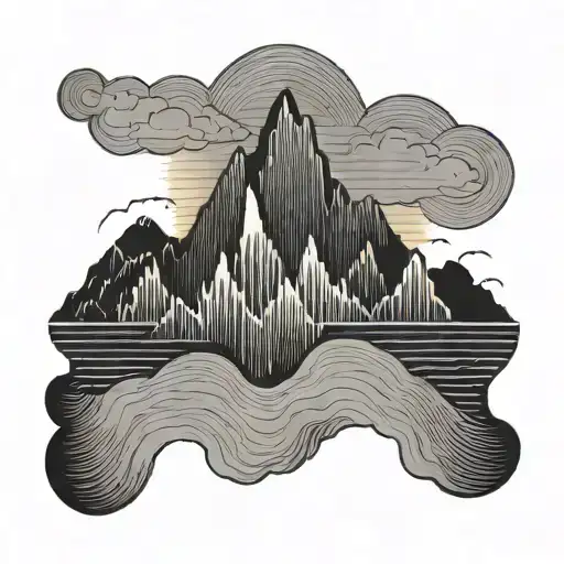 A heartbeat line graph morphing into a mountain range with a sunset sky tattoo design idea