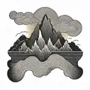 A heartbeat line graph morphing into a mountain range with a sunset sky tattoo design idea