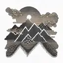 A heartbeat line graph morphing into a mountain range with a sunset sky tattoo design idea