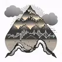 A heartbeat line graph morphing into a mountain range with a sunset sky tattoo design idea