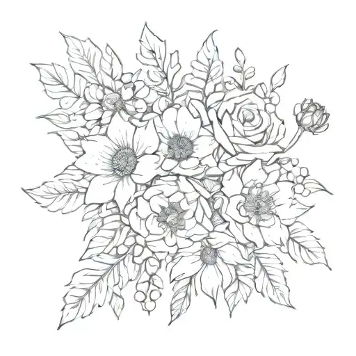 july September November December birth flower bouquet  tattoo design idea