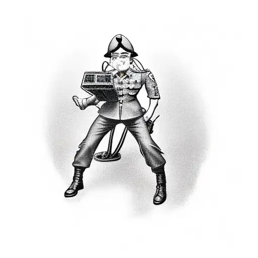 world war two soldier with mouse an keyboard posing as gamer tattoo design idea