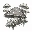 A design featuring a lone figure surrounded by mushrooms, symbolizing solitude and introspection tattoo design idea