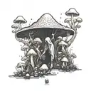 A design featuring a lone figure surrounded by mushrooms, symbolizing solitude and introspection tattoo design idea