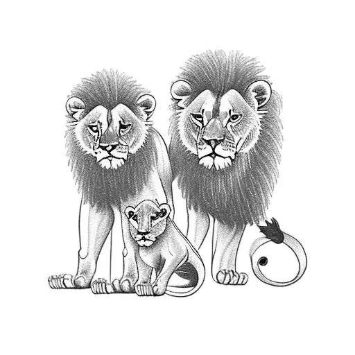 Mom and dad lion with two cubs. Incorporate a single rose. Single Link design. Ad the names Liam and Aria in the design tattoo design idea