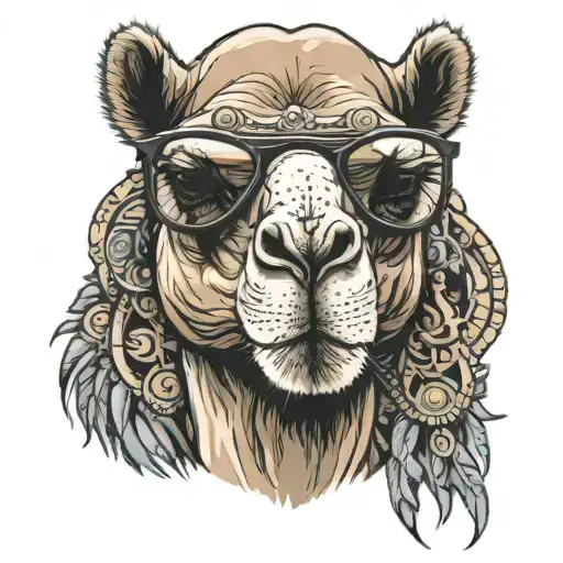 camel wearing sunglasses tattoo design idea