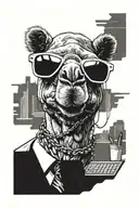camel badass with sunglasses neckless, typing on keyboard tattoo design idea