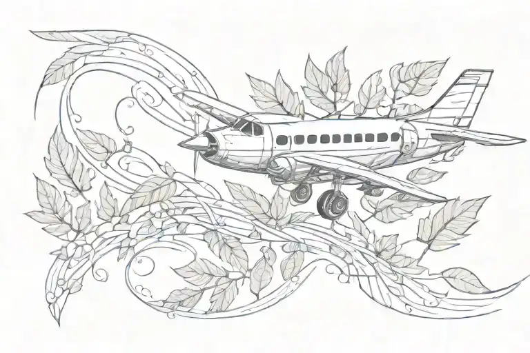plane leaf flies around wind blowing tattoo design idea