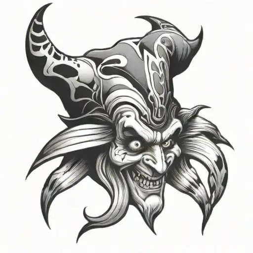 jester head with spider crawling tattoo design idea