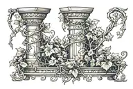 of broken column and ivy vines tattoo design idea