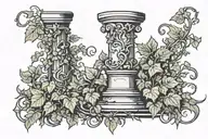 of broken column and ivy vines tattoo design idea