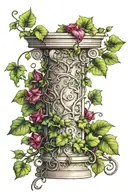 of broken column and ivy vines tattoo design idea