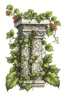 of broken column and ivy vines tattoo design idea